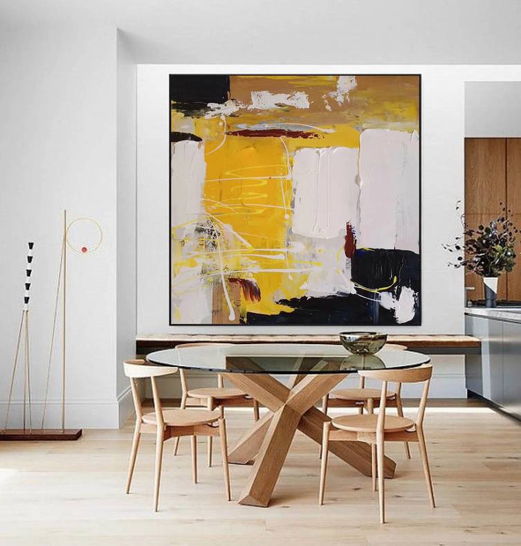 Minimal Black Painting White Abstract Canvas Artwork QD04J wall art